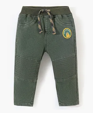 Bonfino 100% Cotton Ankle Length Jeans With Badge - Green