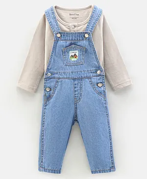 Bonfino Cotton Denim Dungarees With Full Sleeves T-Shirt - Blue