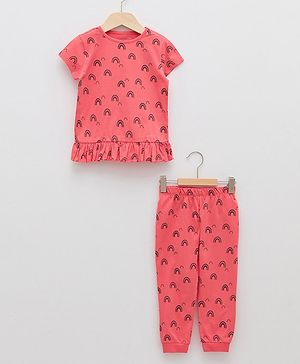 LC Waikiki Half Sleeves Printed Top & Pajama Set - Pink