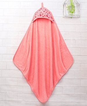 Babyhug Double Layer Terry Hooded Towel Bear Print - Light Peach