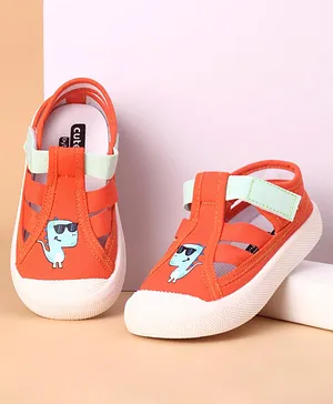 Cute Walk by Babyhug Casual Shoes With Velcro Closure Dino Print - Orange