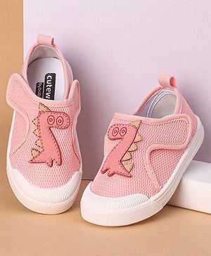 Cute Walk by Babyhug Casual Shoes With Velcro Closure Dino Patch - White Light Pink