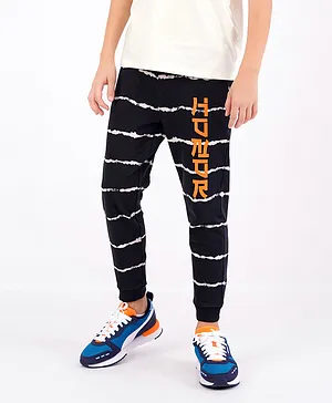 Primo Gino 100% Cotton Full Length Track Pant With Tie & Dye Print - Black