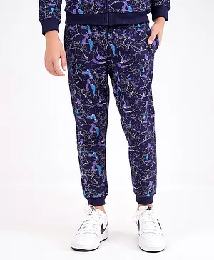 Primo Gino Full Length All Over Print Track Pant - Navy Blue