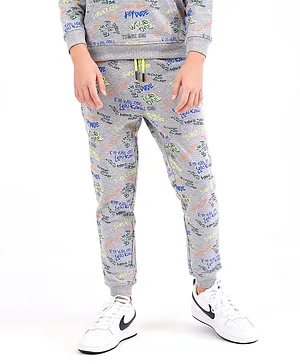 Primo Gino Full Length Cotton Poly Trackpant All Over Print - Grey Melange