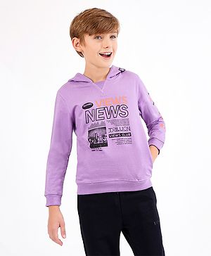 Primo Gino Full Length Hooded Sweatshirt With Multiple Print - Purple