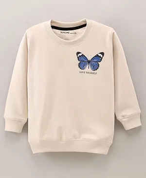 Doreme Cotton Knit Full Sleeves Butterfly Printed T Shirts - Peach 