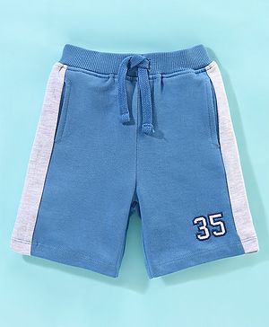 Babyhug Knit Knee Length Number Printed Shorts - Blue