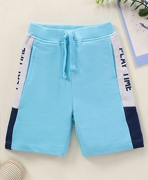 Babyhug Knit Knee Length Text Printed Shorts - Blue