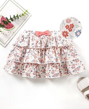 Babyhug Knit Mid Thigh Floral Printed Skirt - White
