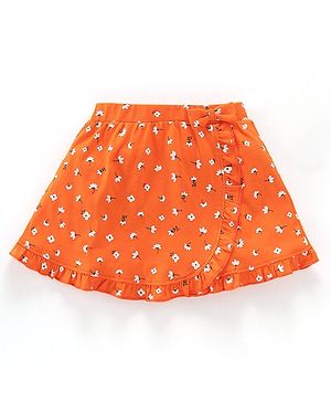 Babyhug Cotton Knee Length Frill Skirt And Divider Floral Print - Orange