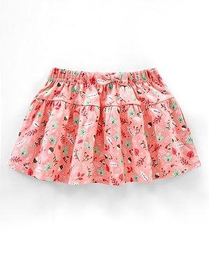 Babyhug Knit Mid Thigh Skirt Floral Print With Bow - Light Pink