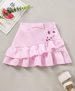 Babyhug Knit Mid Thigh Floral Printed Skirt- Pink