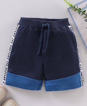 Babyhug Knit Knee Length Text Printed Shorts - Navy Blue