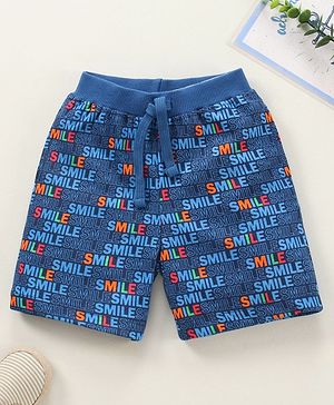 Babyhug Cotton Knit Knee Length Shorts Text Print - Blue