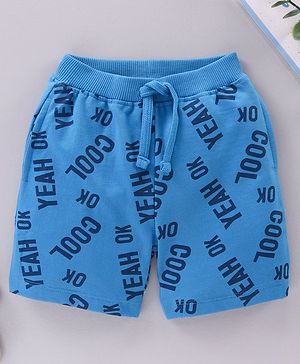 Babyhug Knit Knee Length Text Printed Shorts - Blue