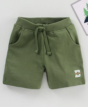 Babyhug Cotton Knit Knee Length Shorts Text Patch - Olive Green