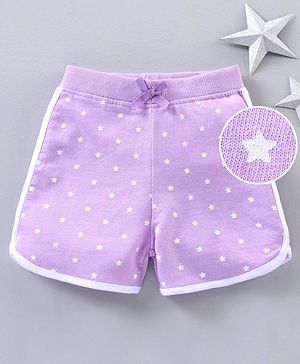 Babyhug Cotton Knit Mid Thigh Length Shorts Star Pattern - Lavender