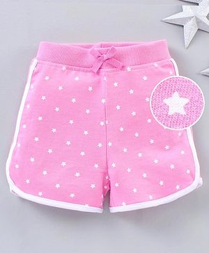 Babyhug Cotton Knit Mid Thigh Length Shorts Star Pattern - Pink