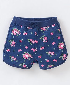 Babyhug Cotton Knit Mid Thigh Length Shorts Floral Print - Blue