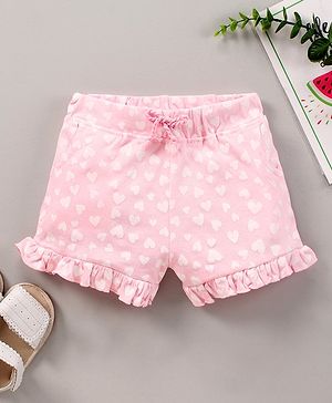 Babyhug Cotton Knit Mid-Thigh Length Shorts Heart Printed - Pink