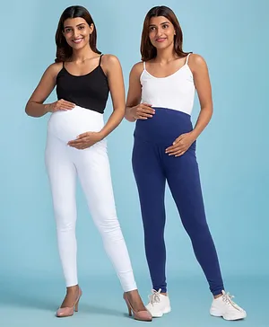 Bella Mama Full Length Maternity Leggings With Tummy Band - Pack of 2 (Color May Vary)