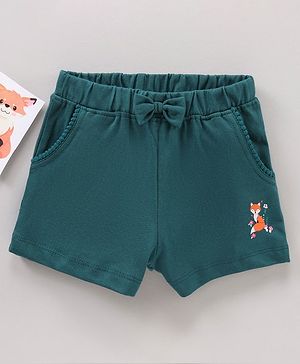 Babyhug Cotton Knit Mid Thigh Length Shorts Fox Print - Green