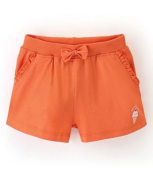 Babyhug Mid Thigh Length Cotton Knit Shorts with Ice Cream Print - Orange