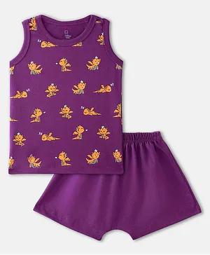 Cuddles for Cubs Sleeveless Baby Dragon Print Top With Shorts - Purple
