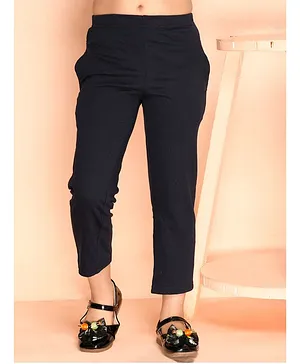 Kids Cave Ankle Length 100% Cotton Bio Washed Solid Track Pant - Dark Blue