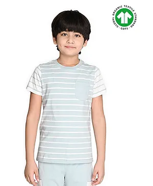 Spunkies Organic Cotton Half Sleeves Striped Tee - Blue