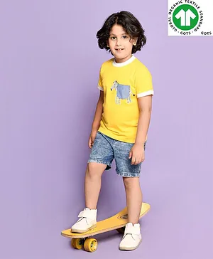 Spunkies Organic Cotton Half Sleeves Zebra Pocket Detail Tee - Yellow