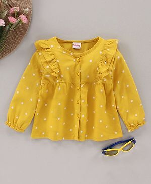 Babyhug Full Sleeves Top With Polka Print & Frill Detailing - Mustard