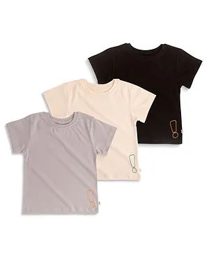 Plan B Pack Of 3 Half Sleeves Exclamation Placement Printed Tees - Black, White & Steel Grey