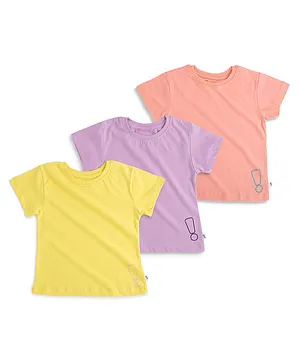 Plan B Pack Of 3 Half Sleeves Exclamation Placement Printed Tees - Peach Lavender & Lemon Yellow