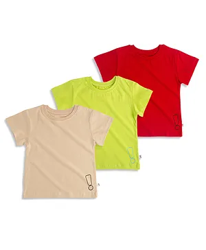 Plan B Pack Of 3 Half Sleeves Exclamation Placement Printed Tees - Red Lime Green & Beige