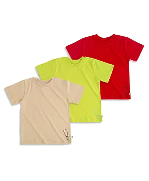 Plan B Pack Of 3 Half Sleeves Exclamation Placement Printed Tees - Red Lime Green & Biege