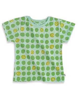Plan B Half Sleeves Smiley & Circles Printed Tee - Mint Green