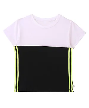 Plan B Half Sleeves Side Striped Colour Blocked Tee - White & Black