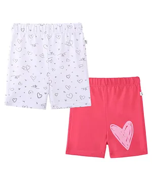 Plan B Pack Of 2 Heart Printed Cycling Shorts - White & Tomato Red