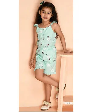Kids Cave Sleeveless All Over Flower Printed Jumpsuit - Blue