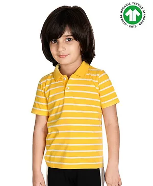 Spunkies Organic Cotton Half Sleeves Striped Polo Tee - Yellow