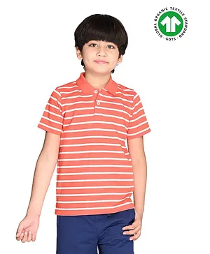 Spunkies Organic Cotton Half Sleeves Striped Polo Tee - Red