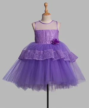 Toy Balloon Sleeveless Floral Corsage Detail And Embellished Bodice Hi Low Skirt Style Party Dress - Lavender
