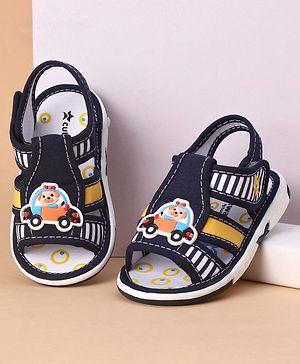 Cute Walk by Babyhug Velcro Closure Sandals Car Applique Blue Yellow (Stripes Colour MayVary)
