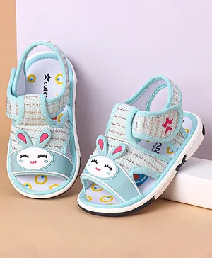 Cute Walk by Babyhug Velcro Closure Sandals Bunny Face Applique - Light Blue