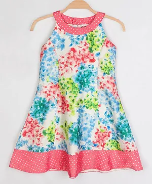 Peppermint Sleeveless Floral & Dots Print Dress - Peach