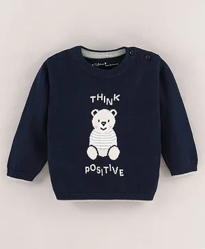 ToffyHouse Cotton Knit Full Sleeves Pre Winter T-Shirt Bear Print - Blue