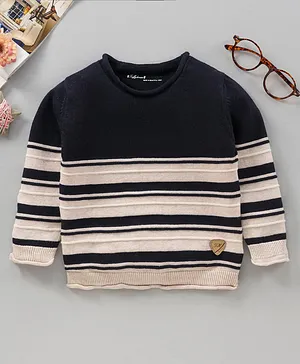 ToffyHouse Full Sleeves Pre Winter Wear T-shirt Striped - Navy