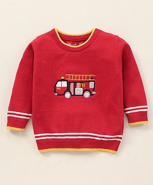 ToffyHouse Cotton Knit Full Sleeves T-Shirt Fire Brigade Embroidery - Red